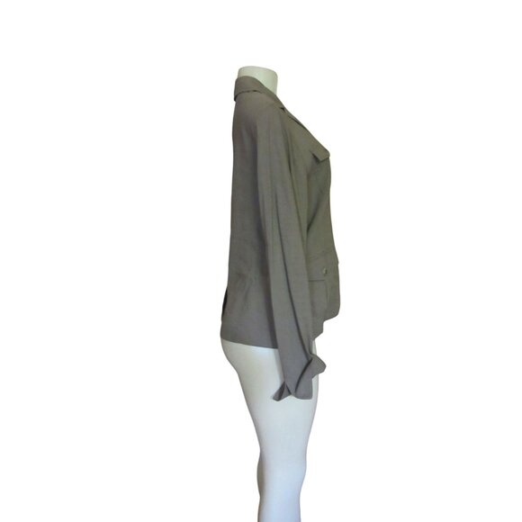 Theory Shelly Safari Dark Olive Green Linen Blend Blazer Jacket SZ 12 - Picture 4 of 6